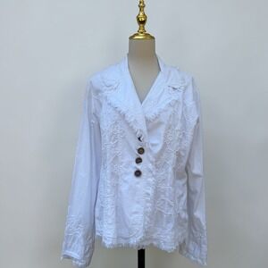 Giocam Hawaii Jacket 2XL White Embroidered Cotton Fringe Button Up NWT Boho